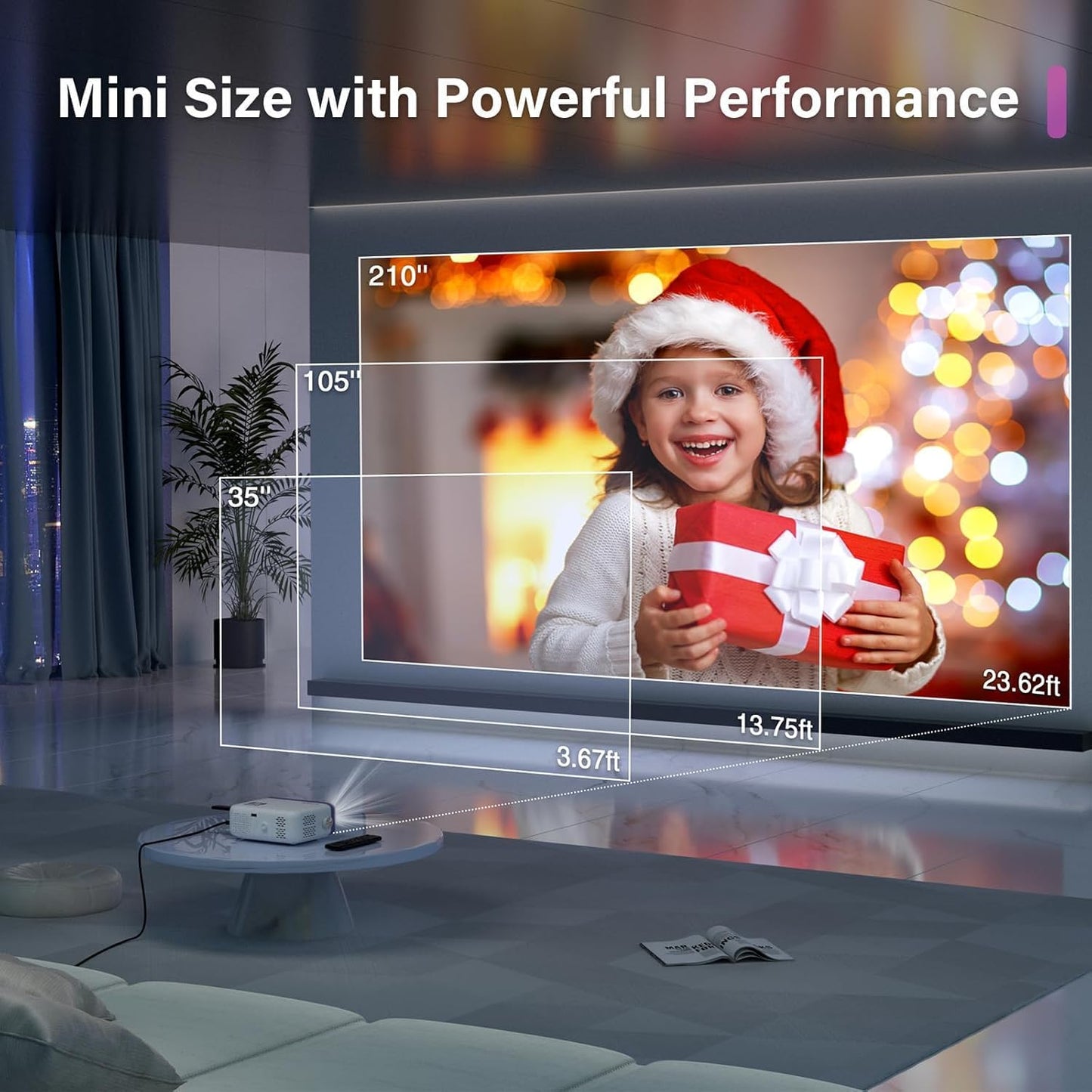 Mini Projector, VOPLLS 1080P Full HD WiFi Bluetooth Portable Projector, Outdoor Home Theater Movie Video Projector, 50% Zoom, Compatible with HDMl, USB, AV, Smartphone (15000L)