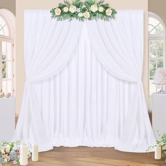 White Backdrop Curtains 4 Panels 5ft x 10ft Photo Polyester Backdrop Drapes for Wedding Party Background Decorations