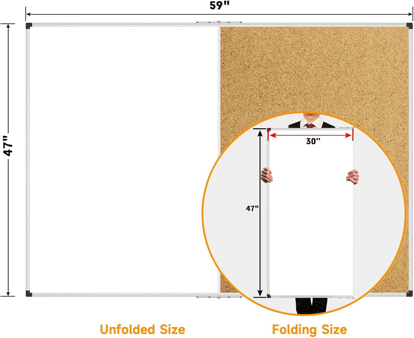 XBoard Magnetic White Board and Bulletin Corkboard Combination, 60 x 48 Inch Foldable Dry Erase & Cork Combo Board for Wall with Aluminum Frame, 5' x 4' Notice Memo Board Pin Vision Board