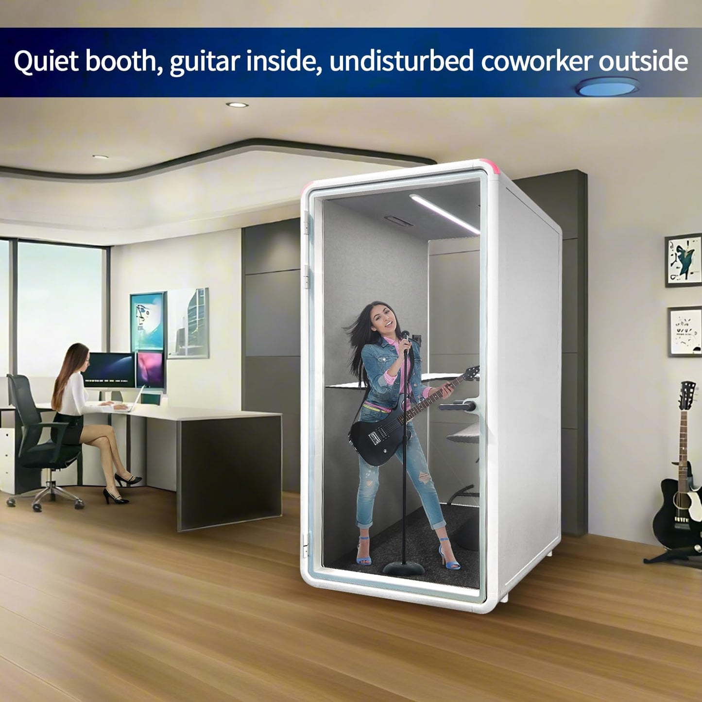 Soundproof Office Pod Booth, Quiet Meeting Pod with Acoustic Panels, Portable Modular Pod, Privacy Booth for Private Phone Calling, Single Person Workspace with Sound Isolation H92in W43in D40in