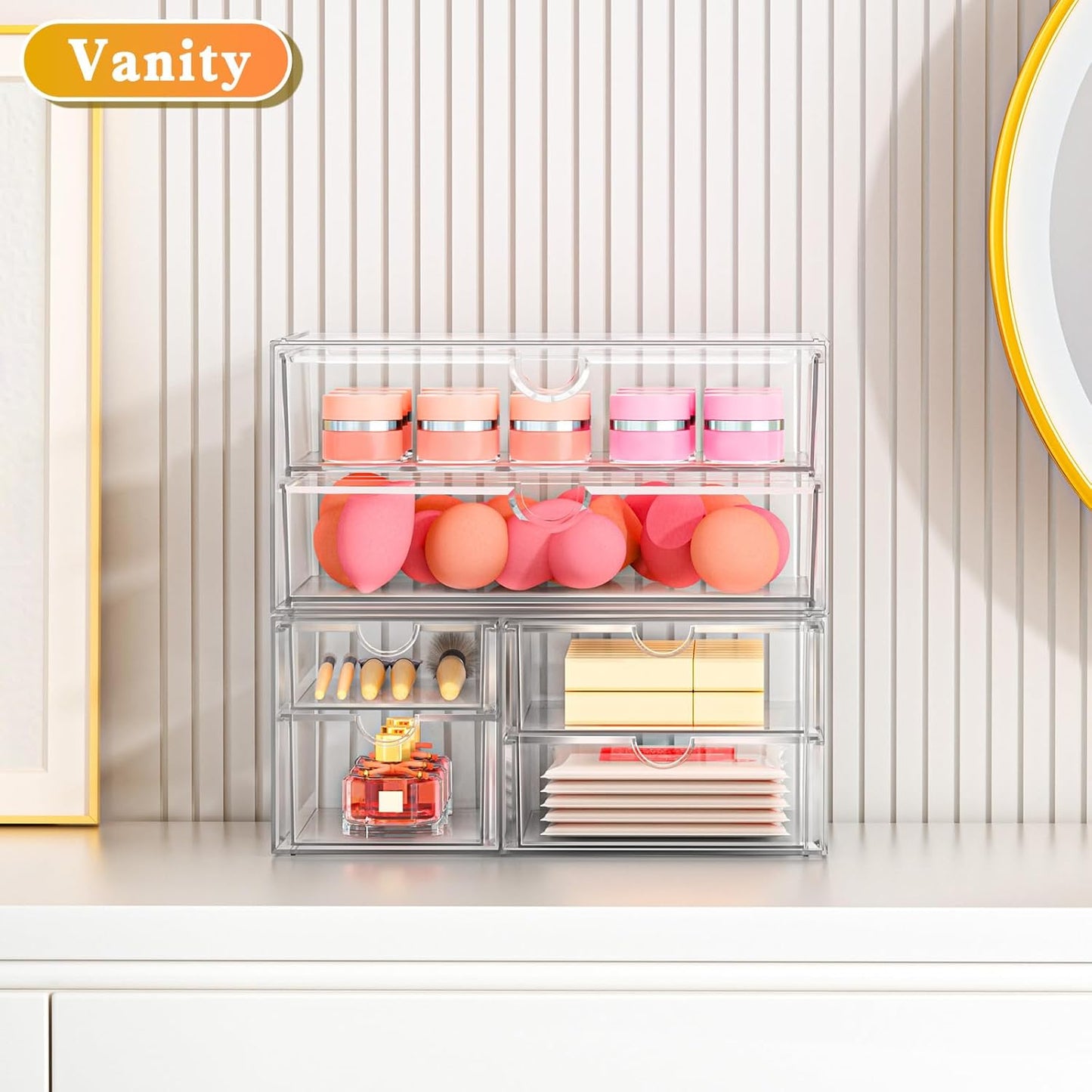 Acrylic Organizer with 6 Drawers, Bathroom Counter Organizer, Makeup Desk Organizers, Office Supplies, Storage Drawers for Cosmetic, Pencil, Coffee