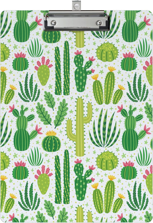 Clipboard Design Decorative Wood A4 Letter Size Clip Boards for Classroom Office, Standard Size 9" x 12.5" with Low Profile Metal Clip - Cactus
