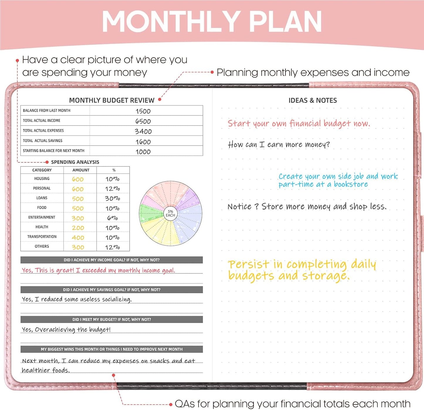 WEMATE Budget Planner 2025 with Lock, Monthly Budget Book with Expense Tracker Notebook, Undated Financial Planner to Manage Your Money, A5 Leather Account & Budget Book, Black
