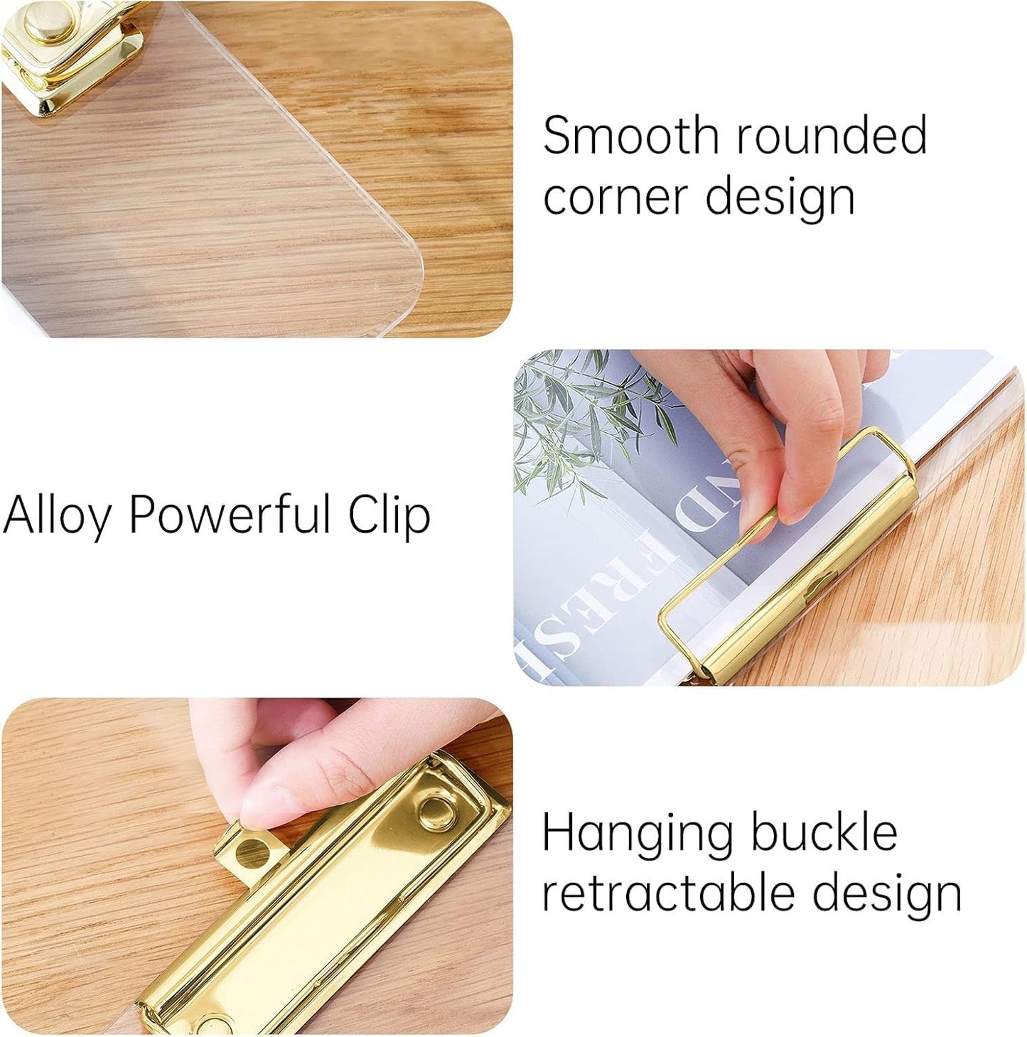 Honagu Acrylic Clear Clipboards, Transparent Plastic Clipboard with Gold Strong Clip Hidden Hanging Hole, A4 Letter Size Clipboards for Nurses, Art Student, Teachers,School & Office Supplies, 6PC