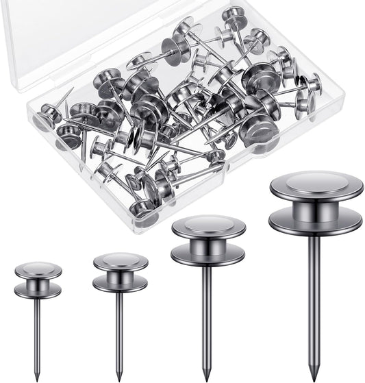 Ferraycle 40 Piece Double Headed Picture Hangers Nails 4 Size Long Thumb Tacks for Wall Hanging Decorative Nails Push Pins Picture Hooks for Drywall Photo Decor, 10/20/ 30/ 50lb(Silver)