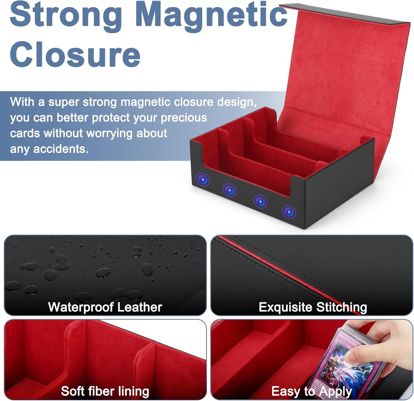 Card Deck Case for Trading Cards 1800+, MTG Card Storage Box, Leather Magnetic Closure Storage Box for Magic Commander, MTG, YuGiOh, PKM and Sports Cards