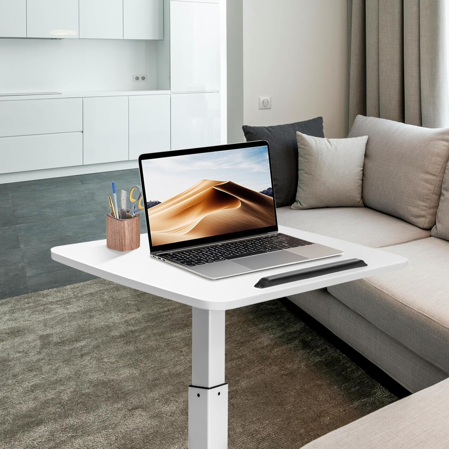 Mobile Standing Desk with 45° Tilting Desktop, Portable Rolling Standing, Height Adjustable Sit Stand Foldable with Wheels, Mobile Desk Workstation for Home Office (White, Large)