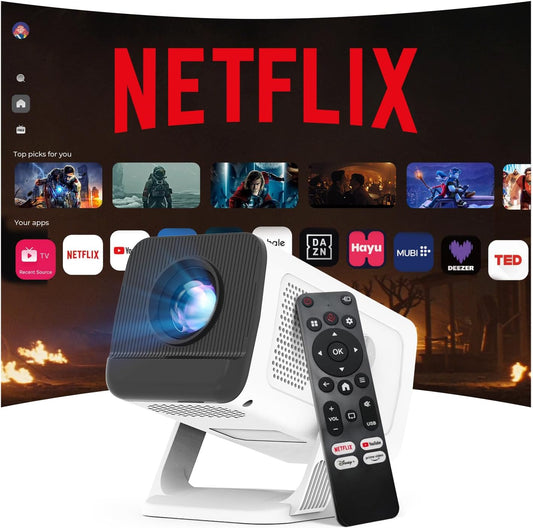 [Compatible with Netflix] Google CTS Approved Smart Projector Built-in Stream Apps Officially Licensed,4K 1080P Support,Auto Keystone Projector,WiFi 6 Bluetooth 5.4,Compatible with Android 13 OS N300