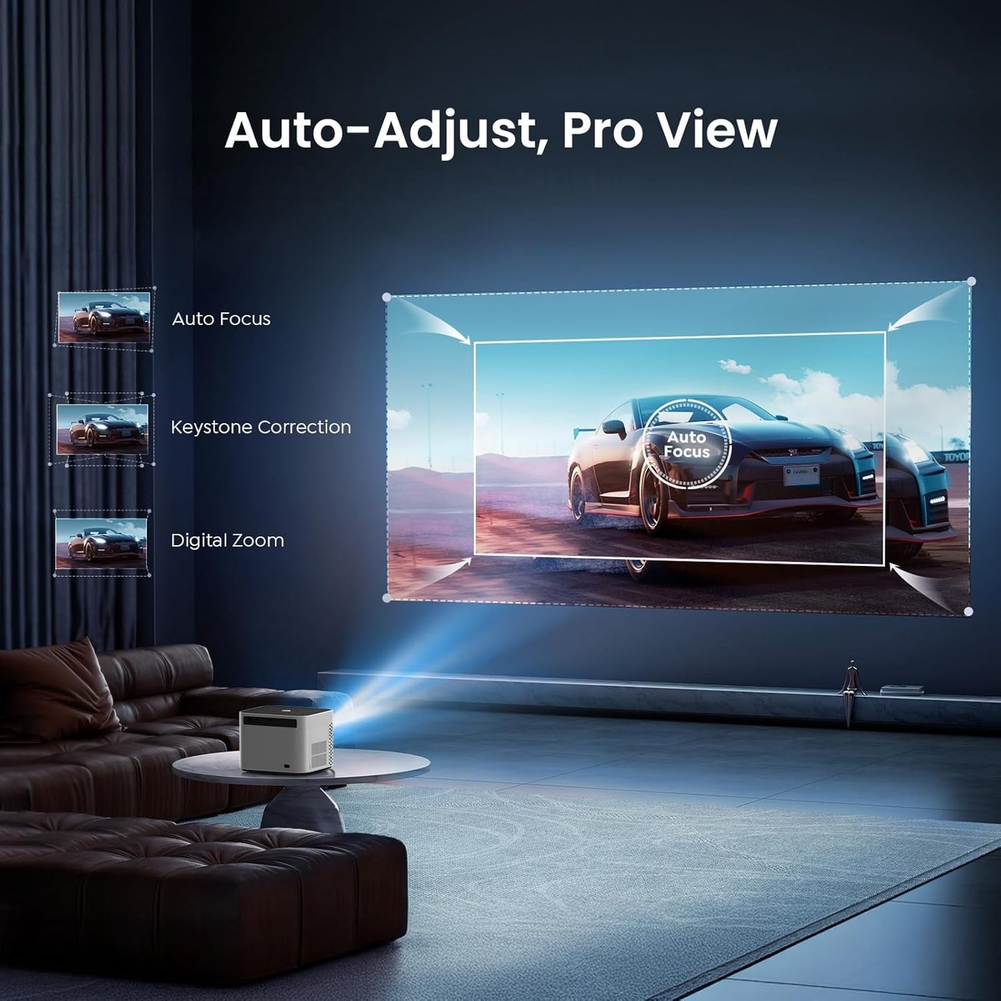 [Auto Focus & Keystone/4K Support] Yaber U11 Smart Projector with WiFi and Bluetooth, Dual Stereo Speakers, Movie Projector with Built_in Apps | Instant Setup for Home & Outdoor Movies