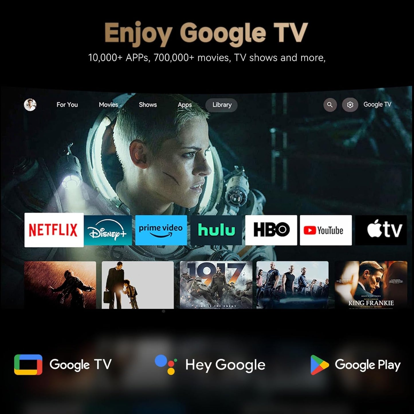 Wanbo X5 Pro Google TV Projector 4K Supported, 1100 ANSI Smart Projector with WiFi and Bluetooth, Outdoor & Home Movie Proyector, Auto Focus & Keystone, HDMI 2.0, Voice Control, HDR10 (2025 Upgraded)