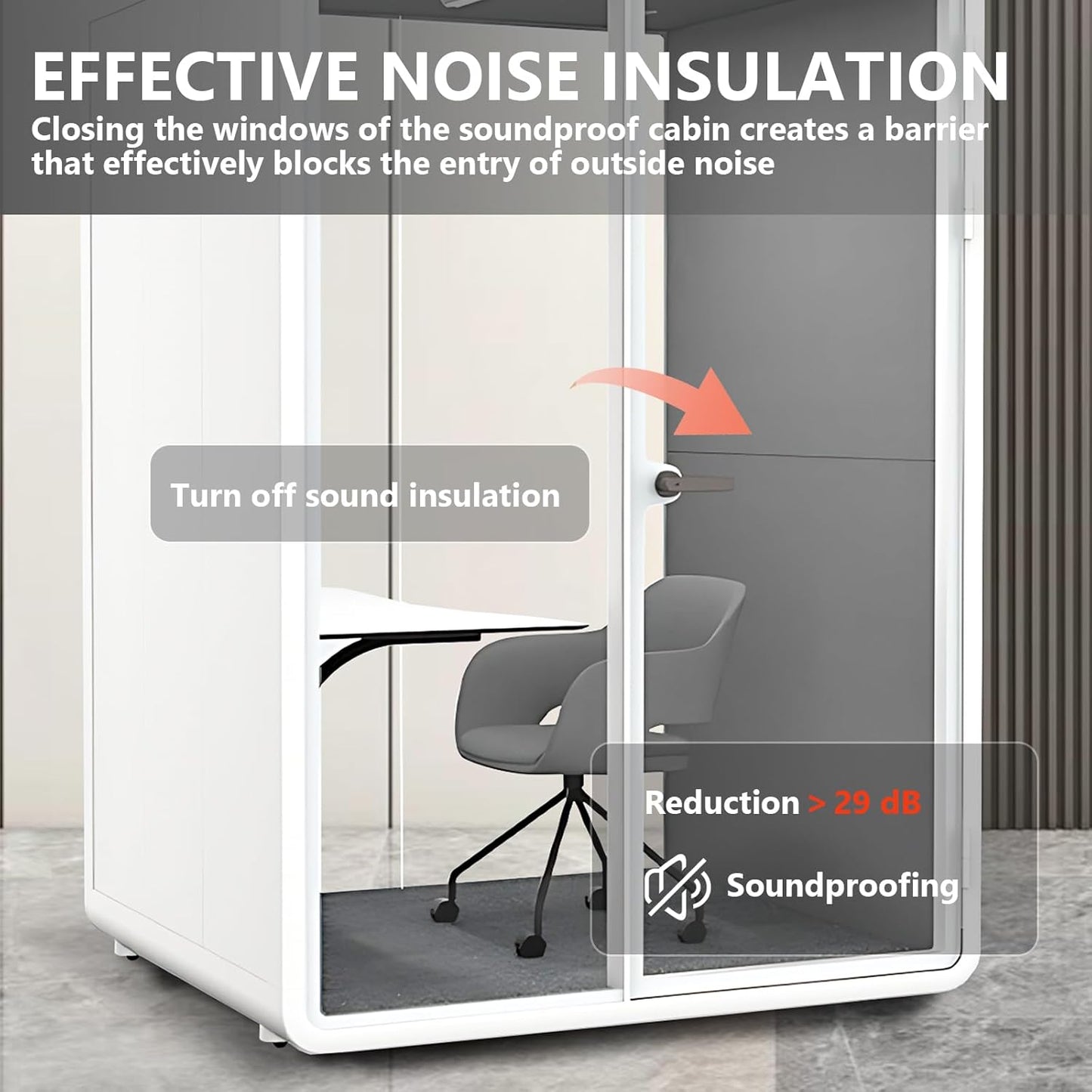 Office Sound Booth with Audio Privacy - Portable Soundproof Booth Includes White Frame with Curved Corners,Soundproof Room with Light,Fans, Magnetic Door Lock&Table for Study (62.99IN)
