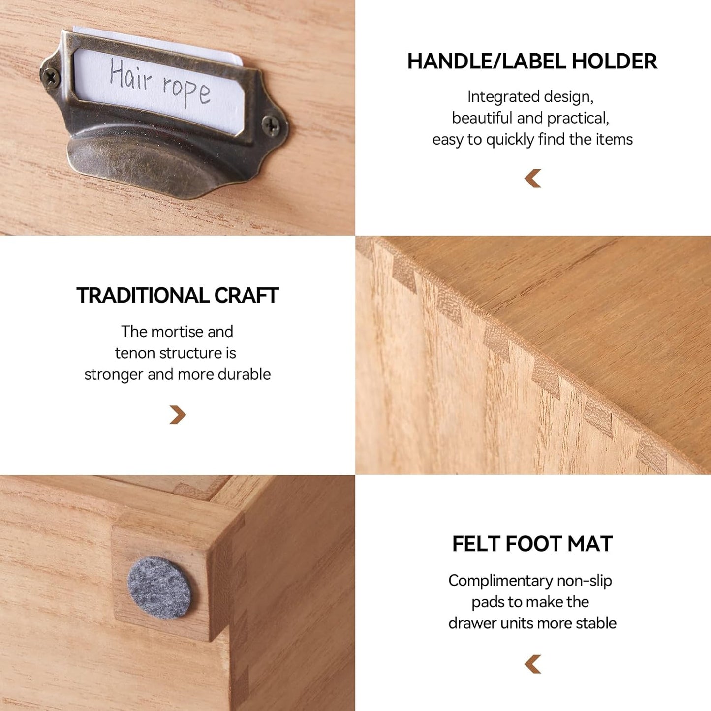 KIRIGEN Wooden Storage Cabinet Organizer Desktop Storage Drawers for Home Office Supplies Natural(4D6CG-NA)