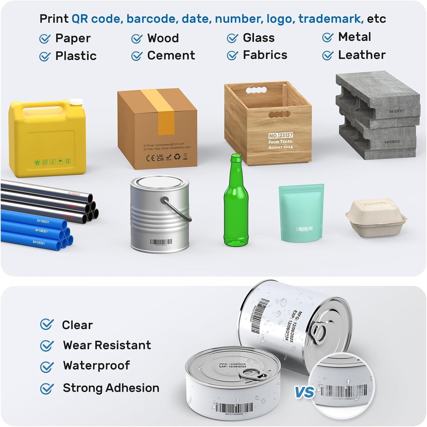 BENTSAI Handheld Inkjet Printer BT-HH6205B Newly Upgraded with 16H Long Endurance 0.5Inch Use for Batch Number Date Code Logo Serial Number Barcode QR Code on Plastic Cardboard Wood Metal Clothes