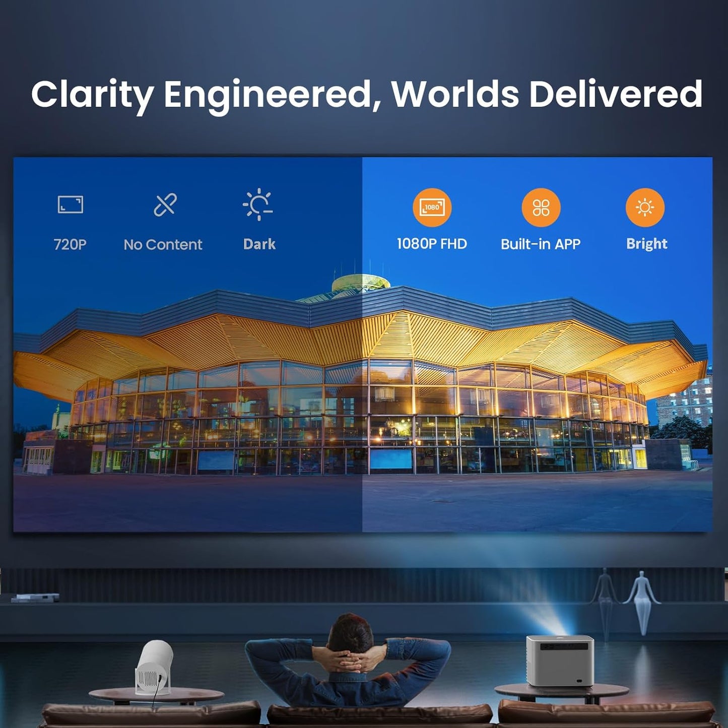 [Auto Focus & Keystone/4K Support] Yaber U11 Smart Projector with WiFi and Bluetooth, Dual Stereo Speakers, Movie Projector with Built_in Apps | Instant Setup for Home & Outdoor Movies