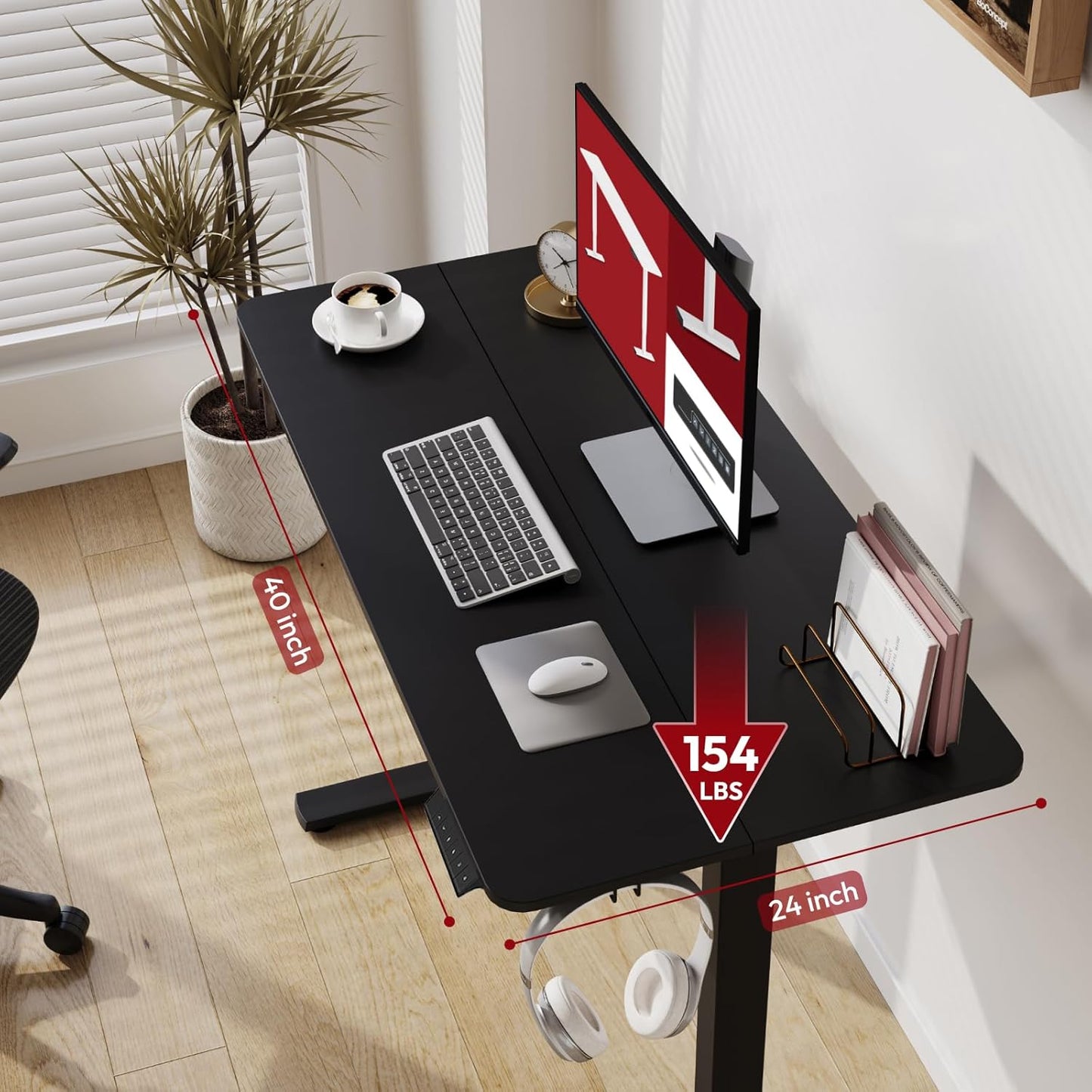 SANODESK Electric Standing Desk 40x24 Inch Height Adjustable Stand Up Desk Home Office Computer Workstation Sit Stand Home Office Desk with Splice Board (Black Frame + Black Top)