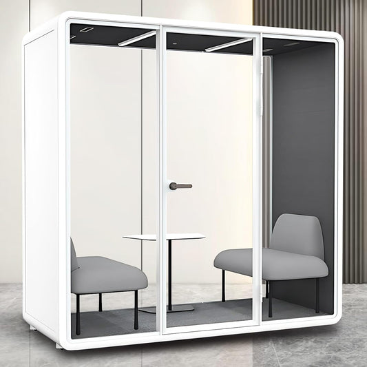 Office Sound Booth with Audio Privacy - Portable Soundproof Booth Includes White Frame with Curved Corners,Soundproof Room with Light,Fans, Magnetic Door Lock for Negotiation Room (90.55IN)