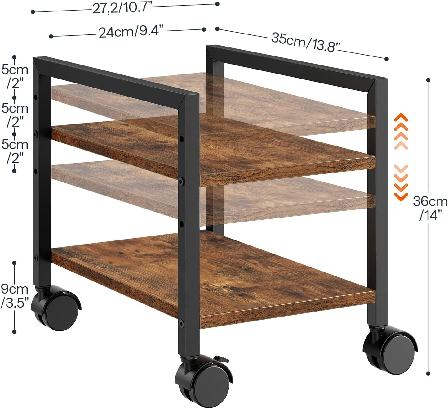 HOOBRO PC Stand, 2-Tier PC Tower Stand Fits Most Computer Towers, CPU Holder for Floor, Height Adjustable, CPU Stand with Wheels Under Desk, for Home Office, Rustic Brown and Black BF11CJ01