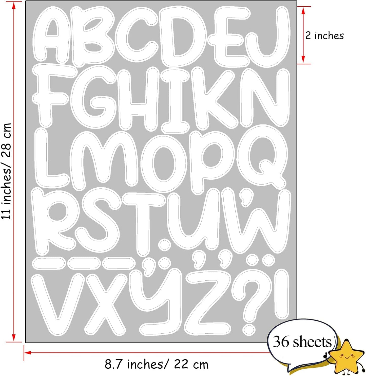 Bemeol 1368 Pieces Letter Stickers 36 Sheets 2 Inch Alphabet Letter Stickers Vinyl Self Adhesive Sticker Letters for Bulletin Board Home Classroom Mailbox Decor(White)