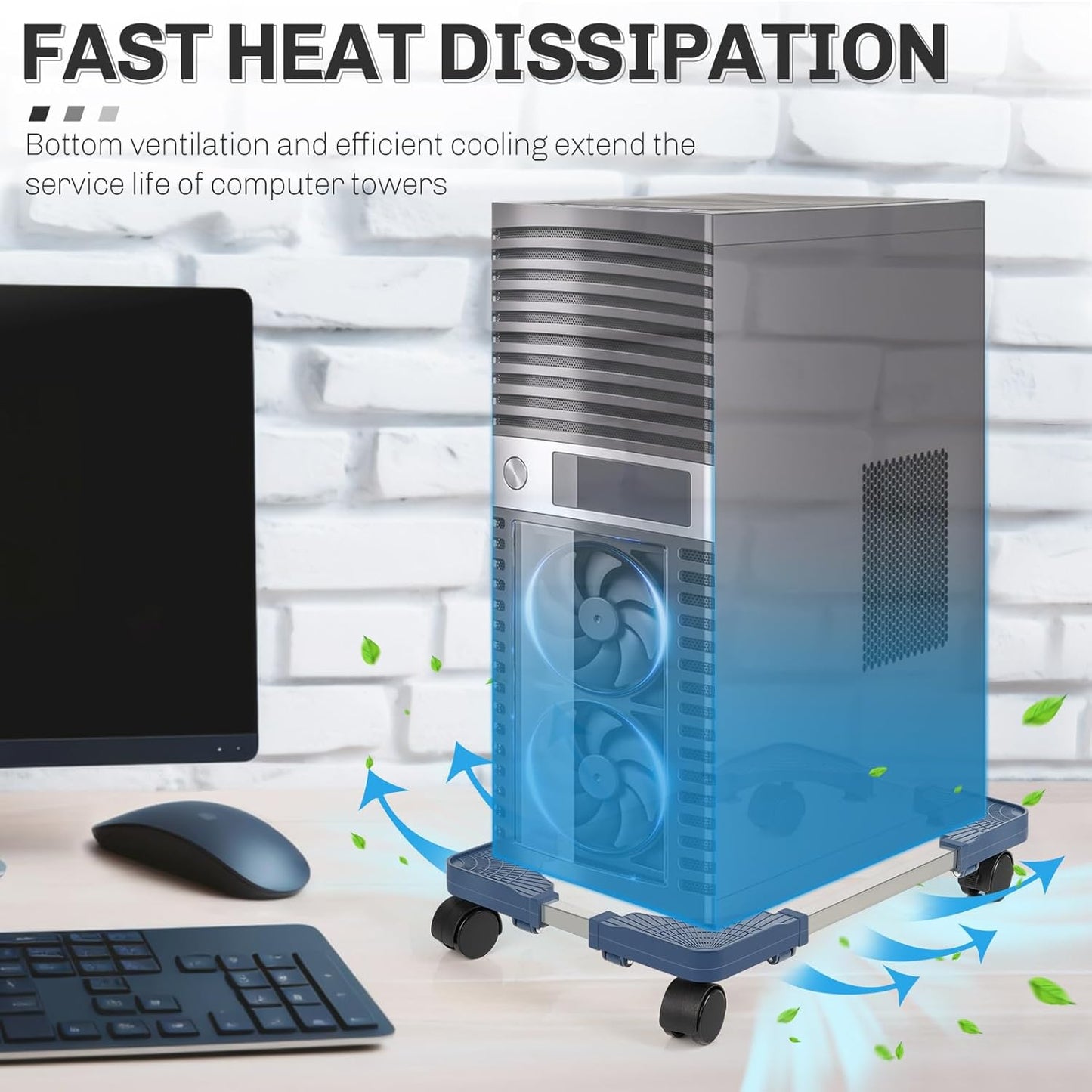 Liitrton Mobile CPU Stand, Adjustable Computer Tower Stand with 4 Locking Casters,Ventilated PC Stand for Floor with Multiple Colors, Fits Most PC Tower Under Desk Stand for Office Gamers (Blue)