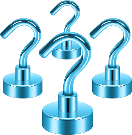 Neosmuk RoyalBlue Magnetic Hooks,30lb Heavy Duty Earth Magnets with Hook for Refrigerator, Extra Strong Cruise Hook for Hanging, Magnetic Hanger for Curtain, Grill (RoyalBlue, 4 Pack)