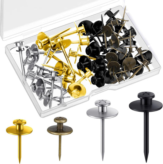 Zhengmy 40 Pcs Double Headed Picture Hangers Nails 4 Size Long Thumb Tacks Wall Nails for Hanging Pictures Decorative Push Pins Hooks for Drywall Photo Office Home Decor, 20/30/ 40/ 50lb(Mixed Colors)