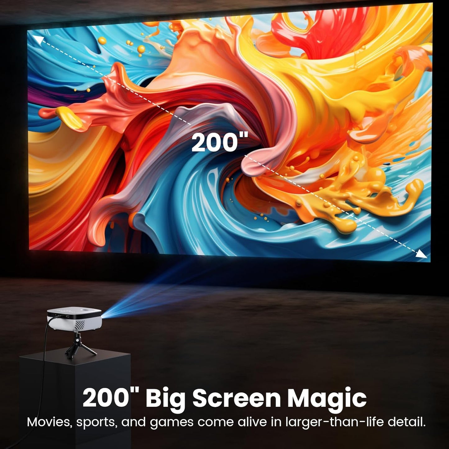 Mini Projector, NICPOW Portable Outdoor Movie Projector with Tripod, 1080P and 200" Supported Small Projector Compatible with TV Stick, Phone, PS5, HDMI, USB for Home, Bedroom, Gaming, Outdoor Use