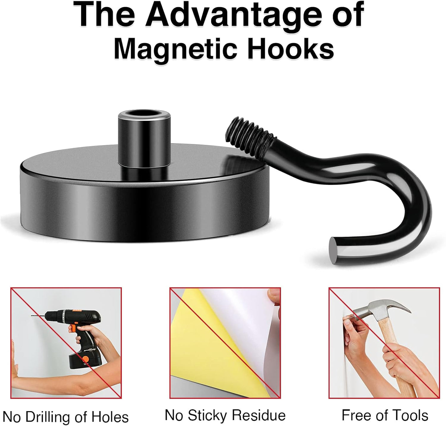 MIKEDE Magnetic Hooks, 80LB+ Strong Magnets Hooks Heavy Duty, Black Magnetic Hooks Fridge Magnets Neodymium with Hooks, Garage Hooks for Cruise, Classroom, Home, Kitchen - 6 Pack