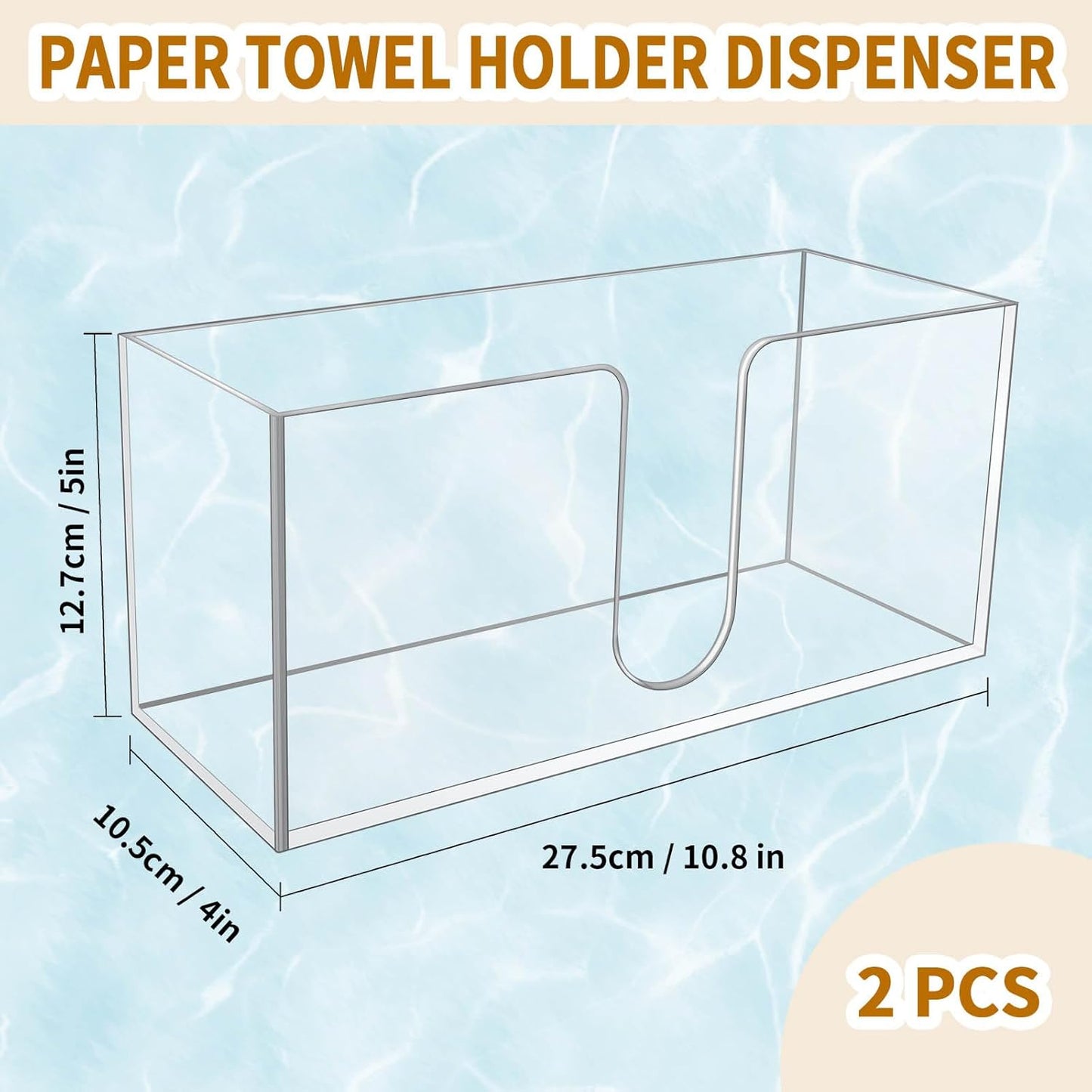 2Pack Acrylic Countertop Paper Towel Holder, Paper Towel Dispenser Countertop/Acrylic Napkin Holder(5mm Acrylic) C-fold or MultiFold Trifold Paper Towels for Bathroom, Kitchen,Restaurant (2)