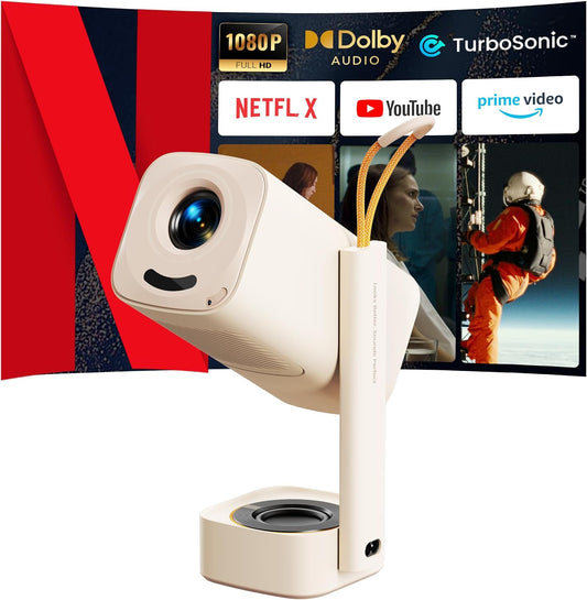 Yaber T1 Pro Mini Projector with WiFi and Bluetooth, Dolby Audio & Turbo Sonic Bass, Auto Focus & Keystone, Native 1080 FHD with HDR10, Portable Projector for Outdoor Indoor Use