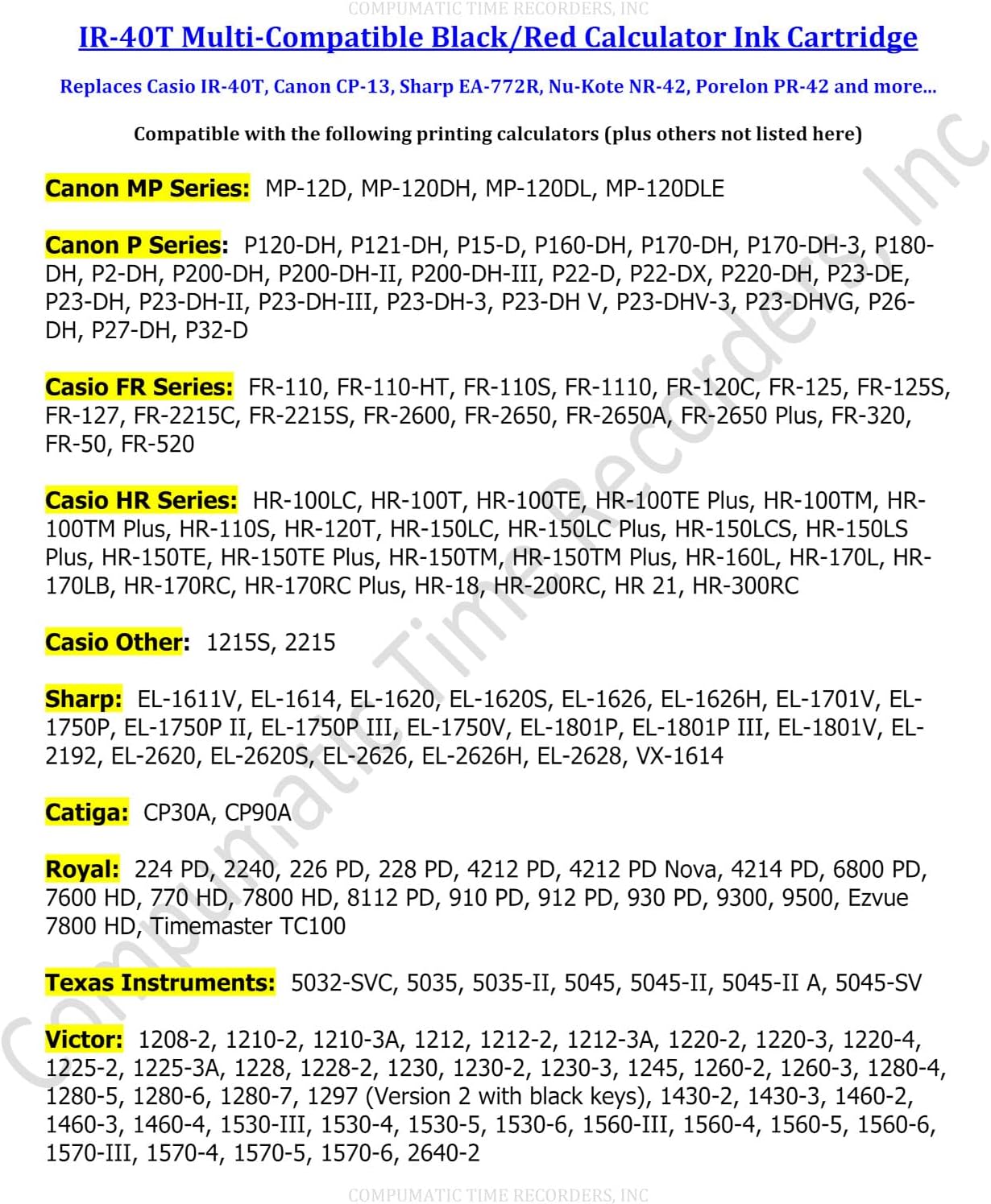 (3 Pack) COMPUMATIC Compatible/Replacement Calculator Ink Roller, Black/Red IR-40T, for Casio HR-300RC HR-200RC HR-170RC HR-150RC HR-100RC HR-100TM HR-150TM and More