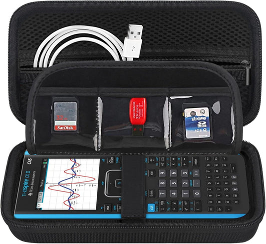 BOVKE Calculator Case for Texas Instruments TI-Nspire CX II CAS/CX II/CX CAS/CX Color Graphing Calculator and More - Extra Mesh Pocket for USB Cables and Other Accessories, Black+Black
