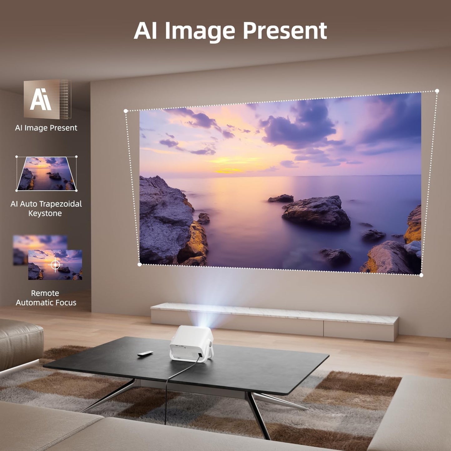 BKZ 2025 upgraded 360°Adjustable Dual Stand AI Auto Keystone Electric Focus Mini Portable Projector with Bluetooth 5.4, 1080P support Outdoor movie Projector compatible with HDMI/USB/Phone (Gray)