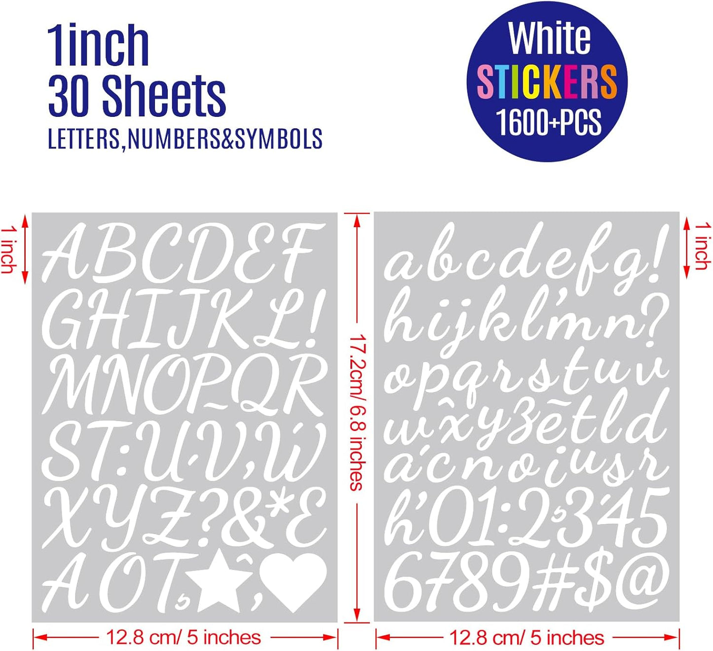 Letter Stickers 30 Sheets 1600 Pieces Alphabet Sticker 1 Inch Vinyl Self Adhesive Stick on Stickers for DIY Crafts Art Making Mailbox Scrapbook Classroom Decor(White)