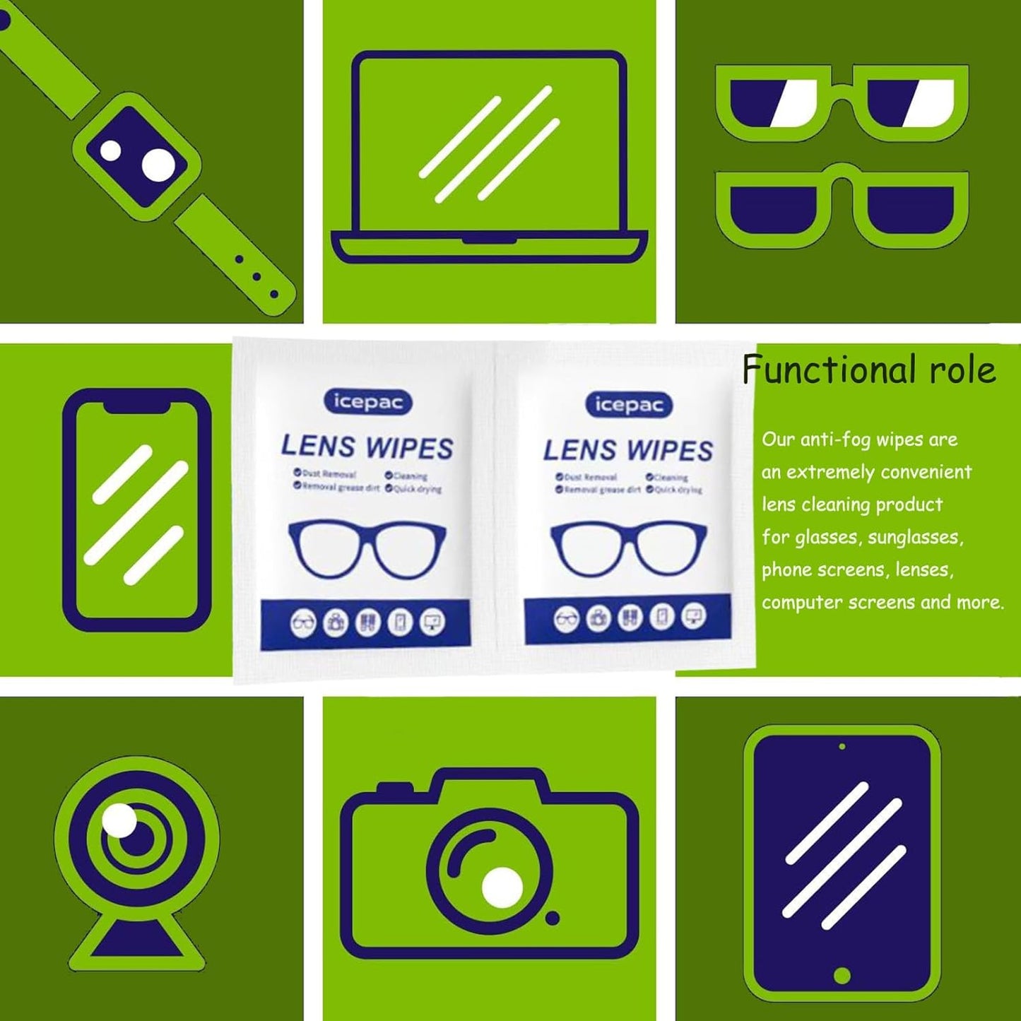 Eyeglass Cleaner Wipes, Sunglasses, Screens - Gentle and Portable for On-the-Go Cleaning of Devices, Lens Wipes for Eyeglasses, Wet Lens, Camera Lenses, Laptops, Etc. Individually Packaged（220 PCS）