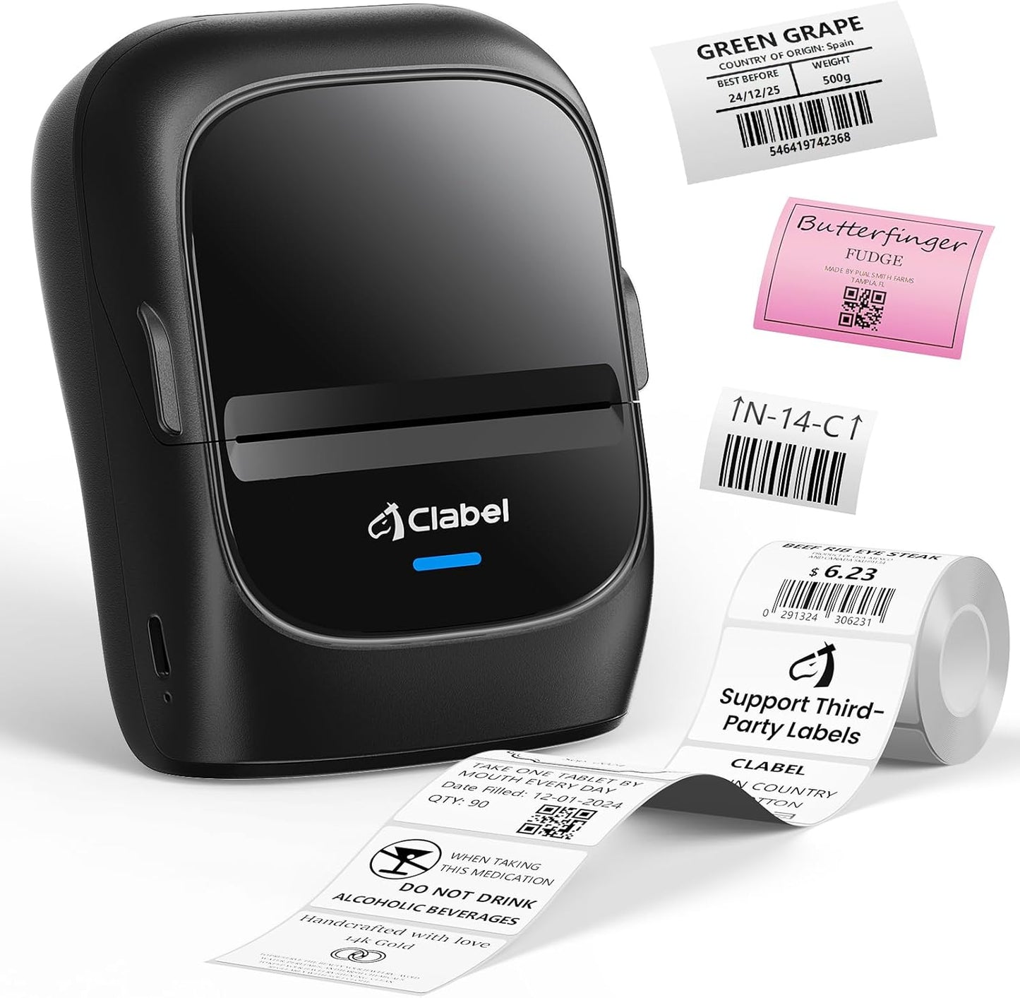 CLABEL Label Maker Machine with Tape: 221B Thermal Inkless Label Printer 2 Inch Mini Portable Bluetooth Handheld Sticker Barcode Labeler Compatible with Phone & PC for Small Business Retail Office
