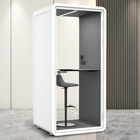 Office Sound Booth with Audio Privacy - Portable Soundproof Booth Includes White Frame with Curved Corners,Soundproof Room with Light,Fans, Magnetic Door Lock&Table for Study (42.52IN)
