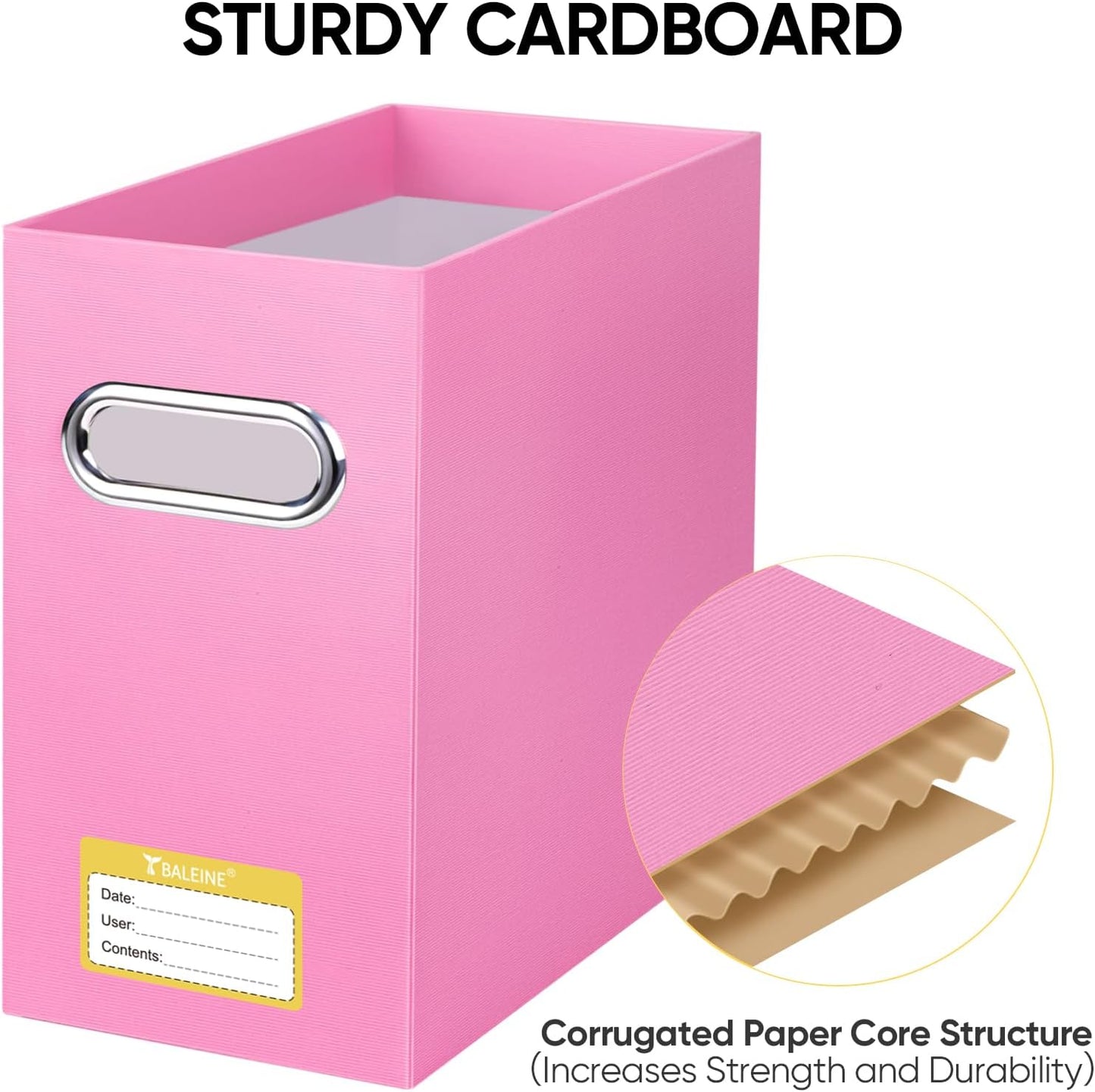 BALEINE File Organizer Box, Cardboard File Folder Organizer with Handle for Letter Size, Portable Collapsible Hanging Filing Box for Home Office Document Storage (2 Pack, Pink)