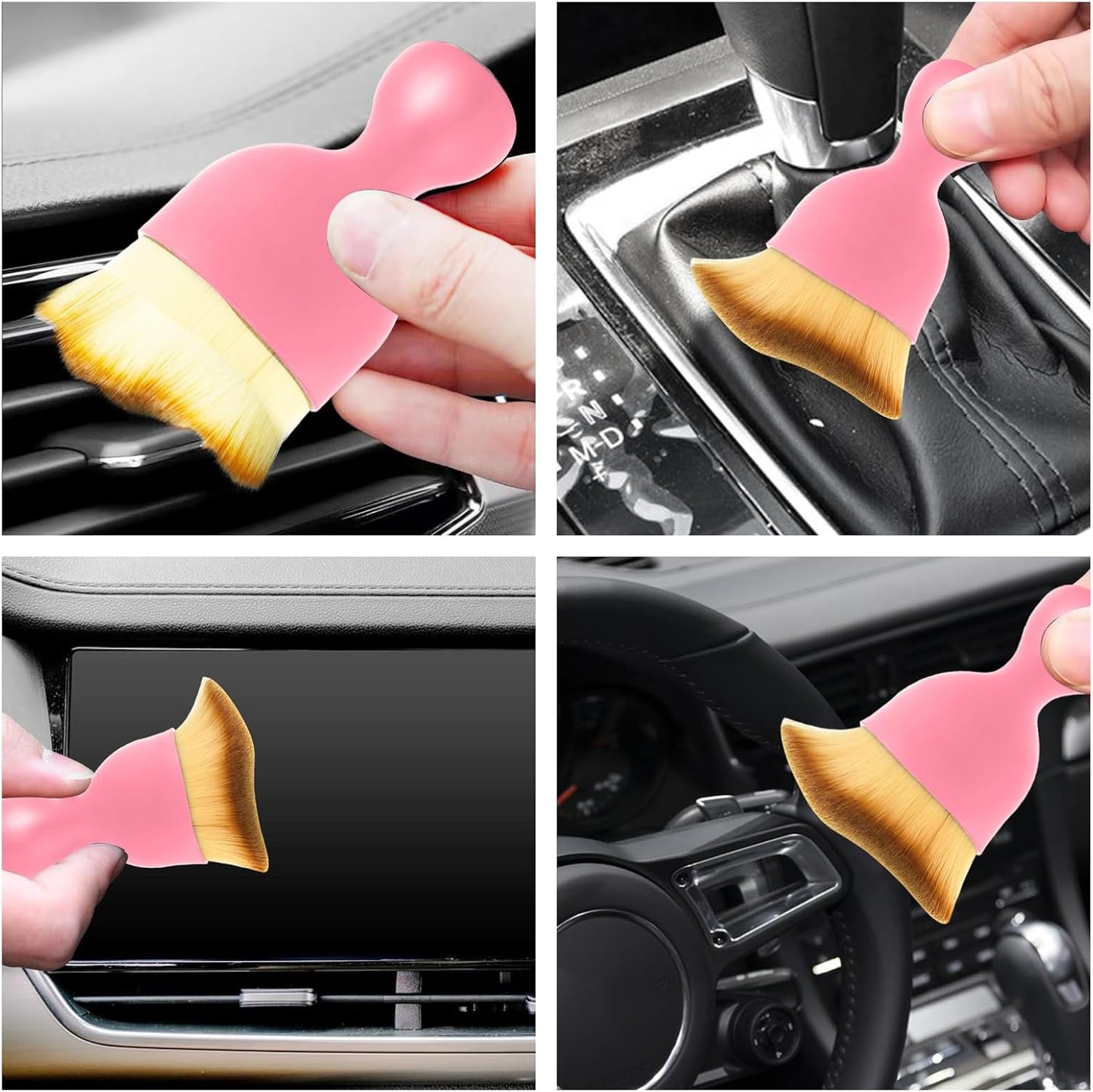 Car Interior Cleaning Brush Car Duster Interior with Ultra Soft Bristles Auto Detailing Brushes Dusting Car Accessories for Dashboard, AC Vents, Leather, Scratch-Free (2Pack_Pink)