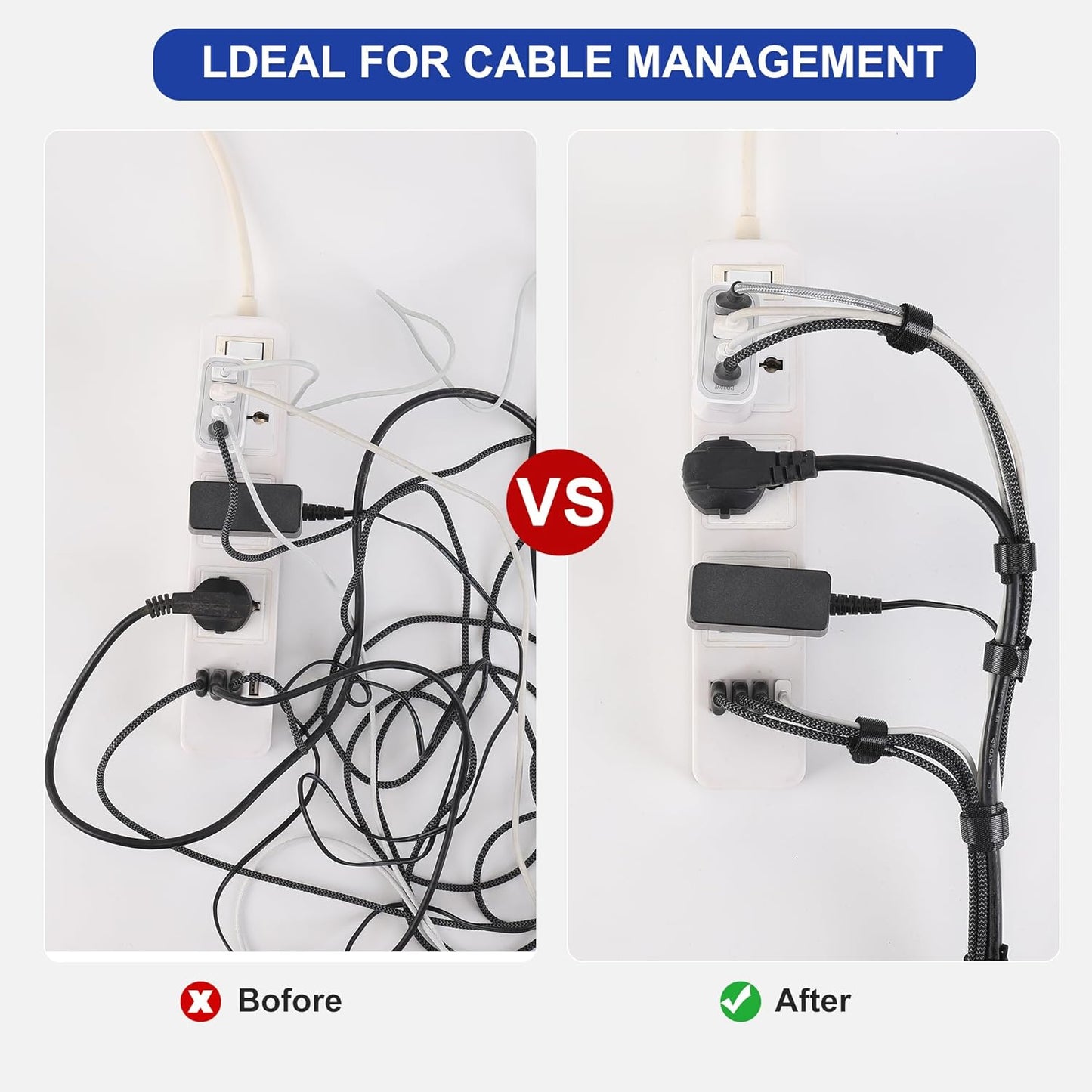 Reusable Cable Ties, 60 PCS 8 Inches Adjustable Cord Straps Wire Organizer Cord Wrap and Hook Loop Cable Management