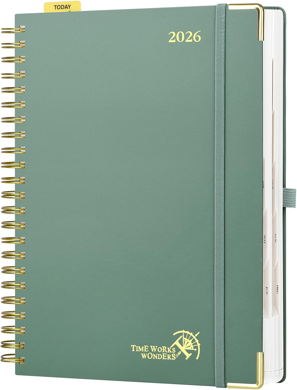 POPRUN 2026 Daily Planner One Page A Day - [A4 Large Size 8.25" x 12" -Spiral Hard Cover], Agenda 2026 Hourly Appointment Book with Monthly Calendar, Pen Holder, Ivory Paper -Midnight Green