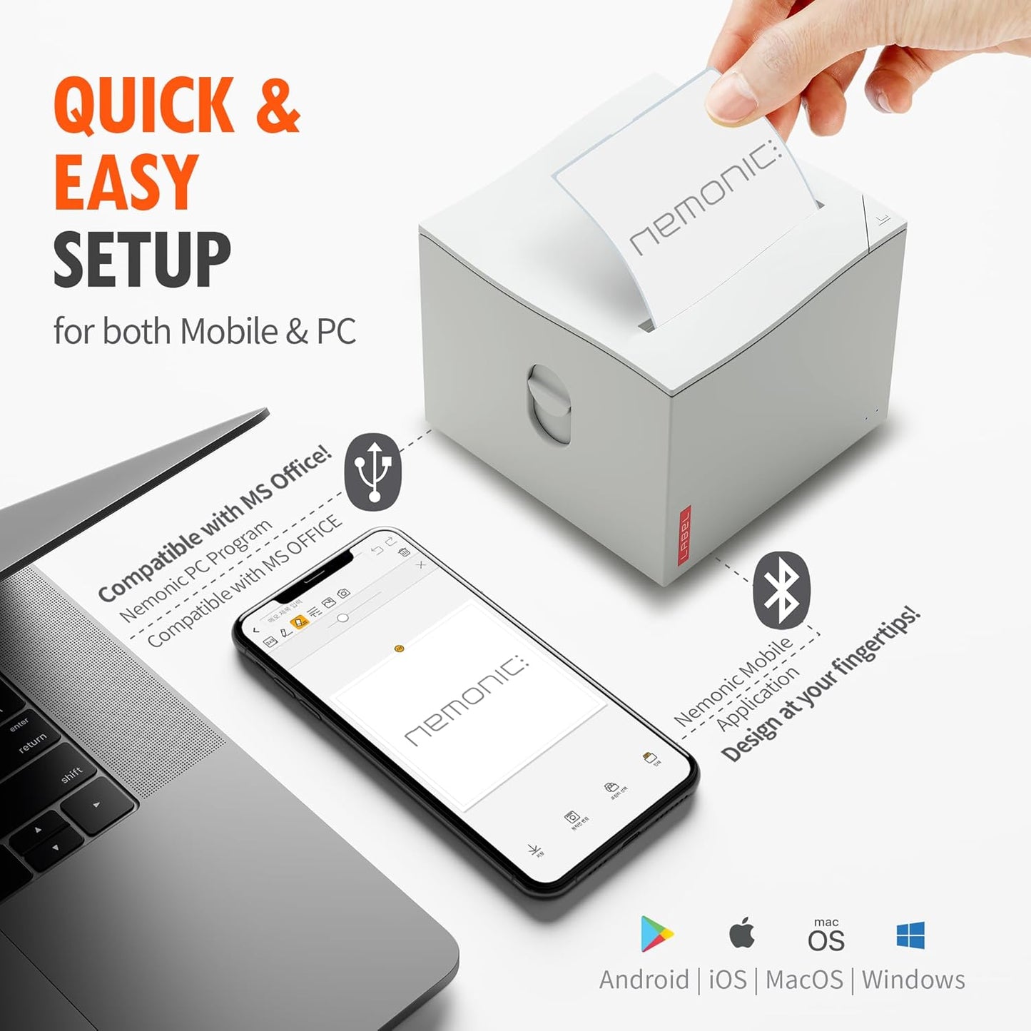 Nemonic Label Printer | Inkless Bluetooth Thermal Label Printer for Small Business | Durable Shipping Label Maker & Portable Wireless