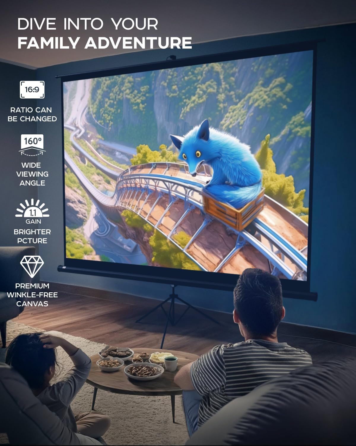 PropVue Projector Screen with Stand 120 inch - Indoor and Outdoor Projection Screen for Movie or Office Presentation - 4:3 HD Premium Wrinkle-Free Tripod Screen