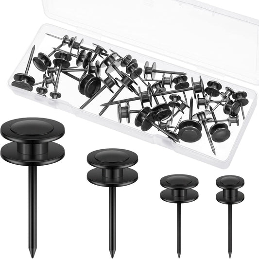 Ferraycle 40 Piece Double Headed Picture Hangers Nails 4 Size Long Thumb Tacks for Wall Hanging Decorative Nails Push Pins Picture Hooks for Drywall Photo Decor, 10/20/ 30/ 50lb(Black)