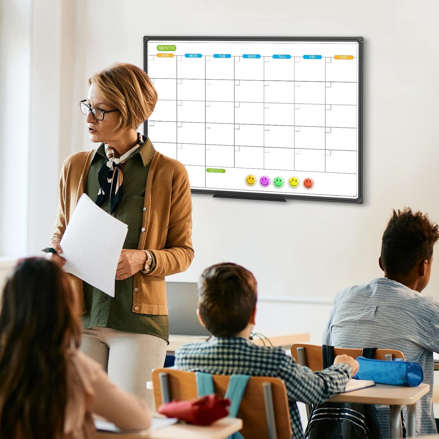 JILoffice Dry Erase Calendar Whiteboard - Magnetic White Board Calendar Monthly 36 X 24 Inch, Black Aluminum Frame Wall Mounted Board for Office Home and School