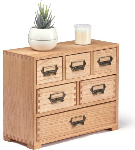 KIRIGEN Desk Drawer Cabinet Storage Organizer 6 Drawers Mini Chest with Lable Holder Handles for Home Office Desktop Organizer and Storage Natural(3D6CG-NA)