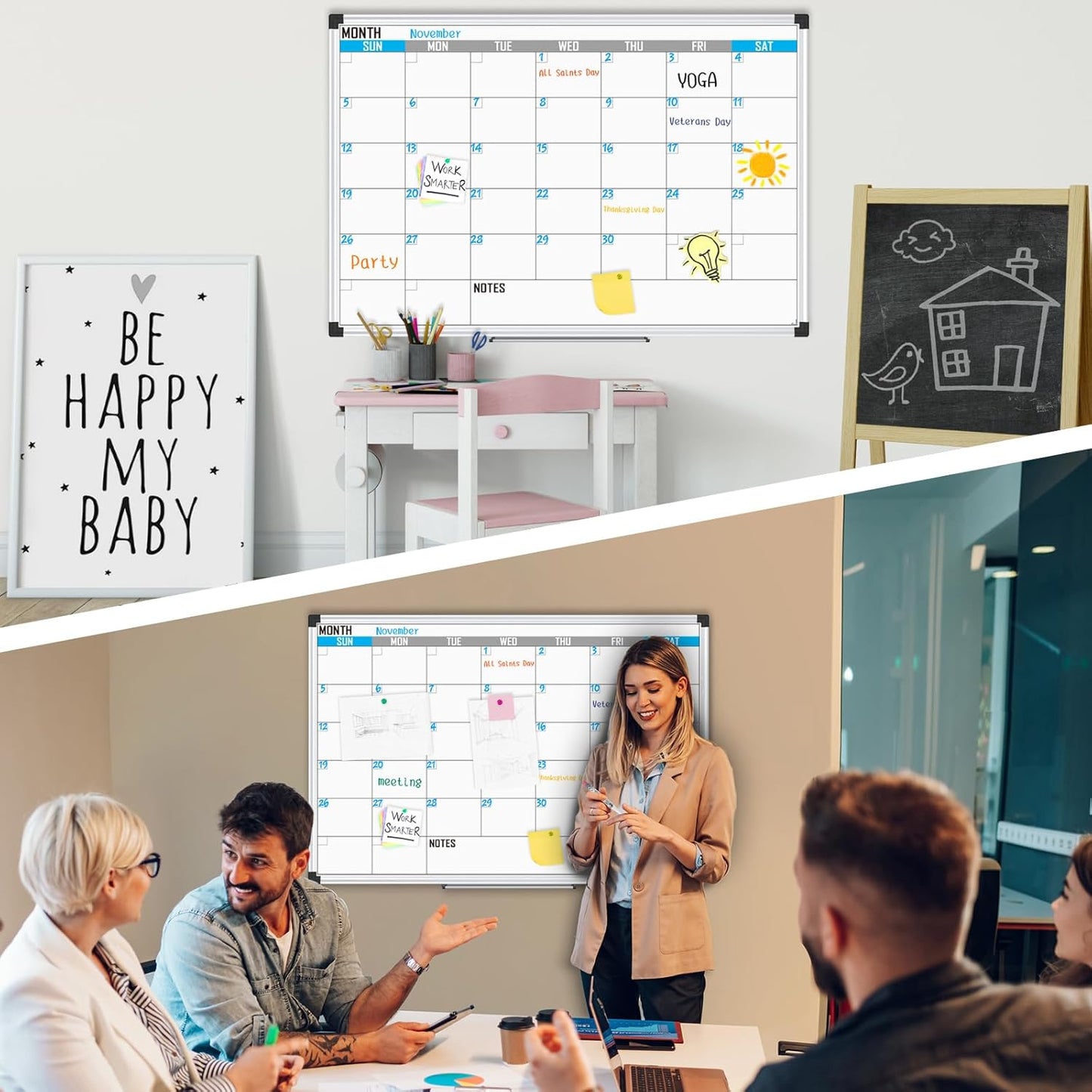 XBoard Magnetic Calendar Whiteboard 36" x 24" - Monthly Calendar Dry Erase Board, Reusable Colorful Calendar Board, Silver Aluminium Framed Monthly Planning Board
