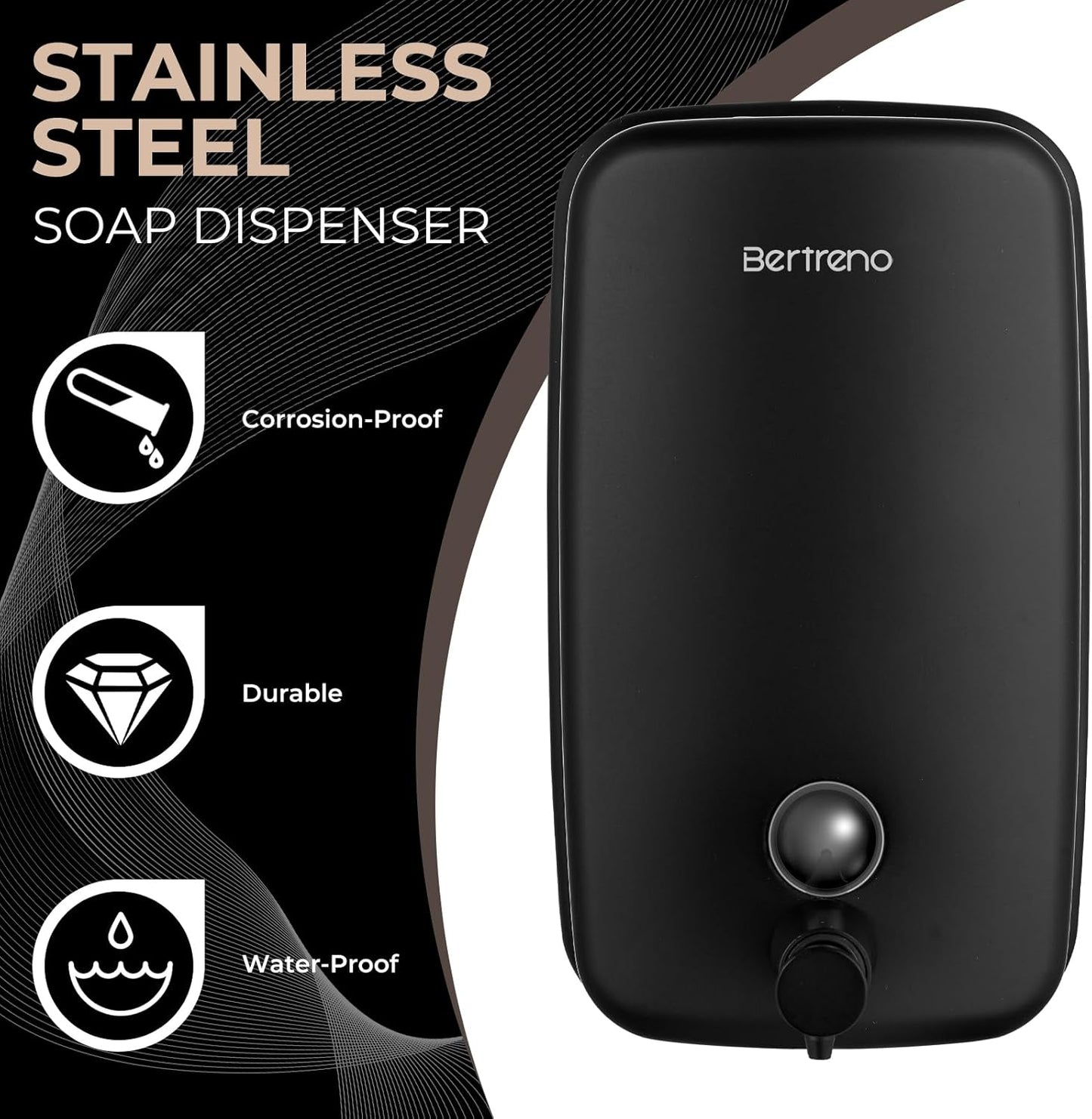 Commercial Soap Dispenser Wall Mount Stainless Steel Soap Dispensers Liquid Manual Anti-Leak Pump Hand Soap Dispenser for Bathroom Kitchen Black (28 fl.oz./800ml)