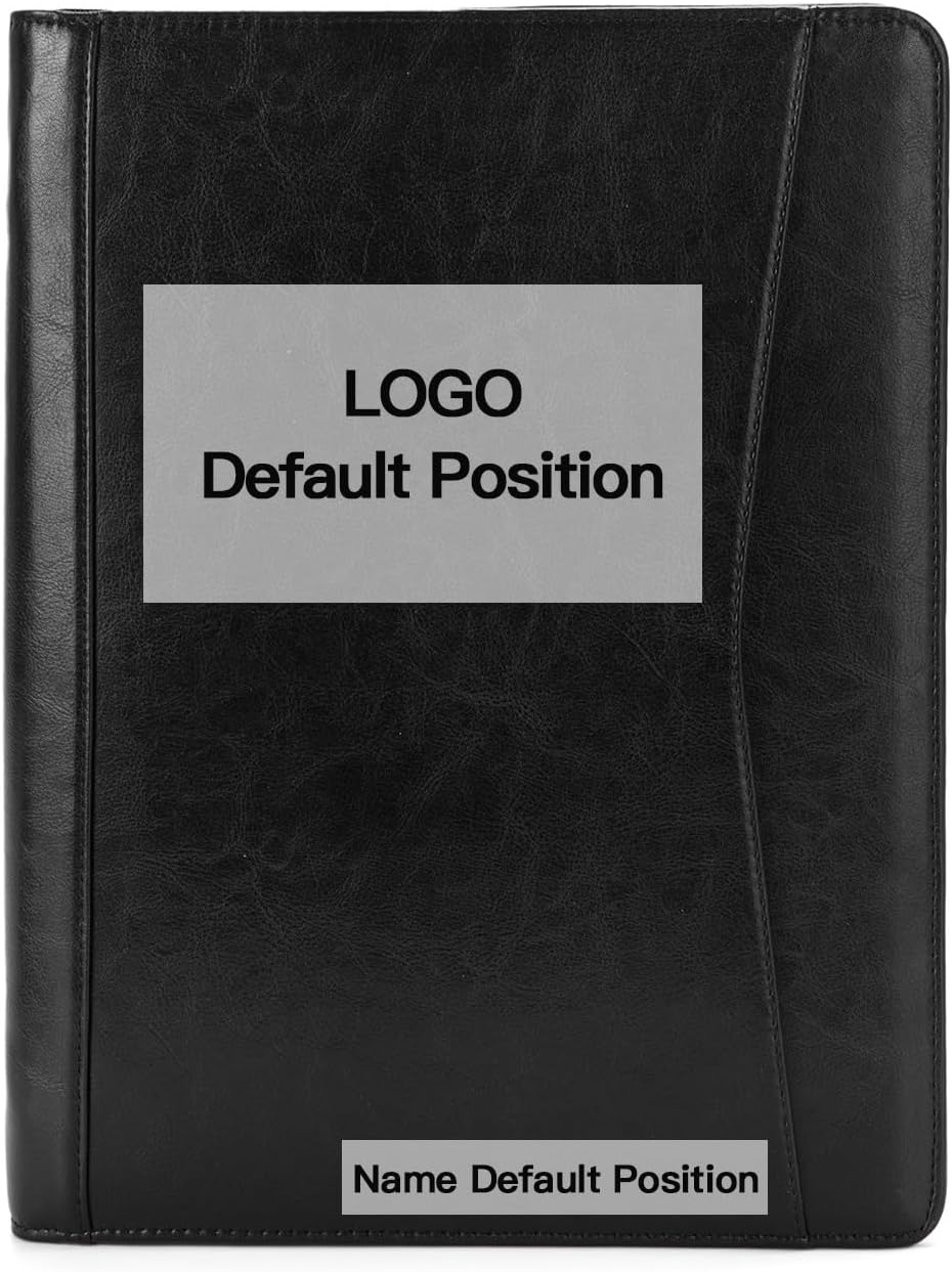 Personalized Vegan Leather Portfolio with Front Pocket for Men Women, Custom 8.5 x 11 Legal Pad Notepad Holder, Zippered Business Organizer, Professional Work Folder, Black
