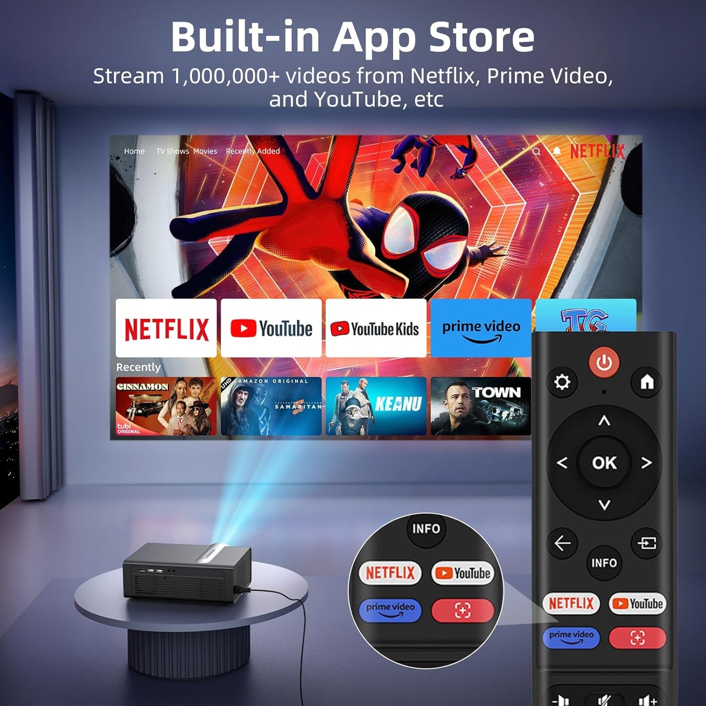 Netflix Licensed 4K Smart Projector, FUDONI Native 1080P Projector with WiFi 6 and Bluetooth, Built-in Apps, Auto Keystone & ELectric Focus, Compatible with Phone/Laptop/TV Stick, Indoor/Outdoor Use