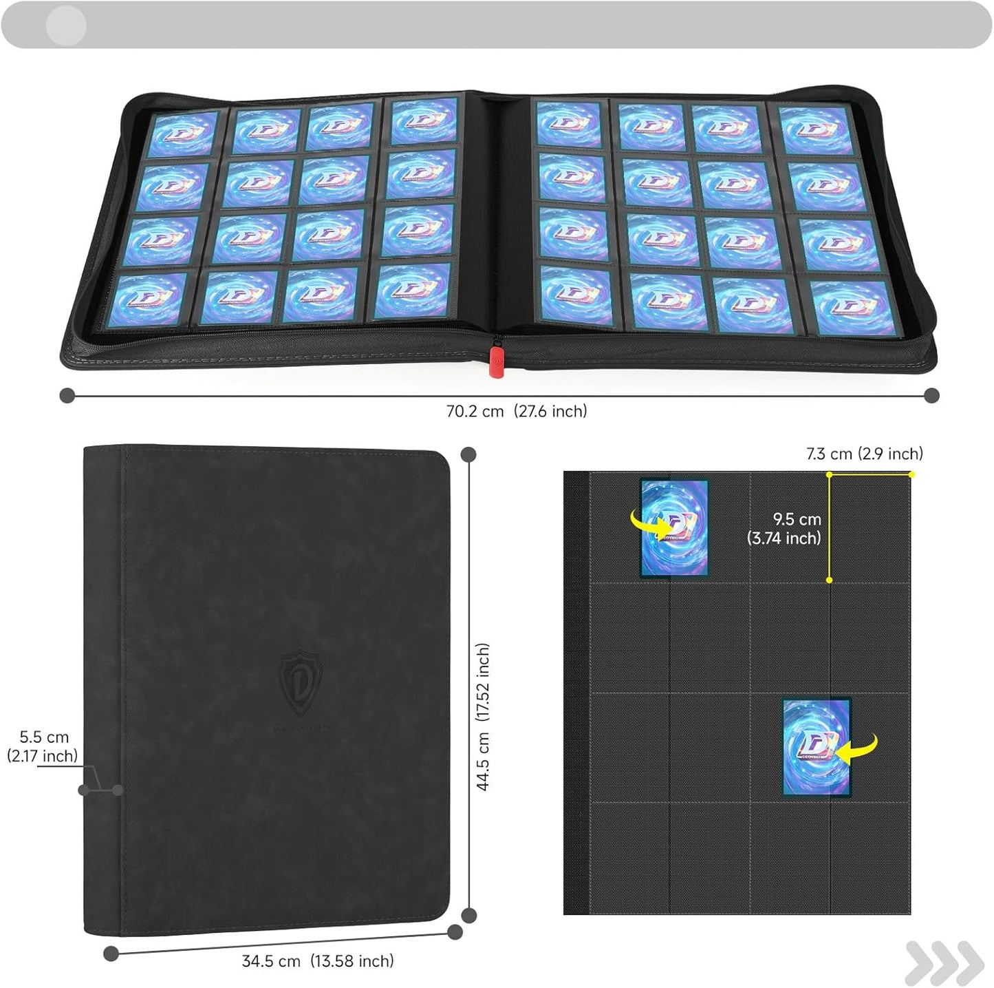 Card Binder with 1024 Cards,16 Pocket Trading Card Binder Includes 32 Page Storage Sleeves,Collection Card Album,Card Holder to Organize and Protect Cards,Black
